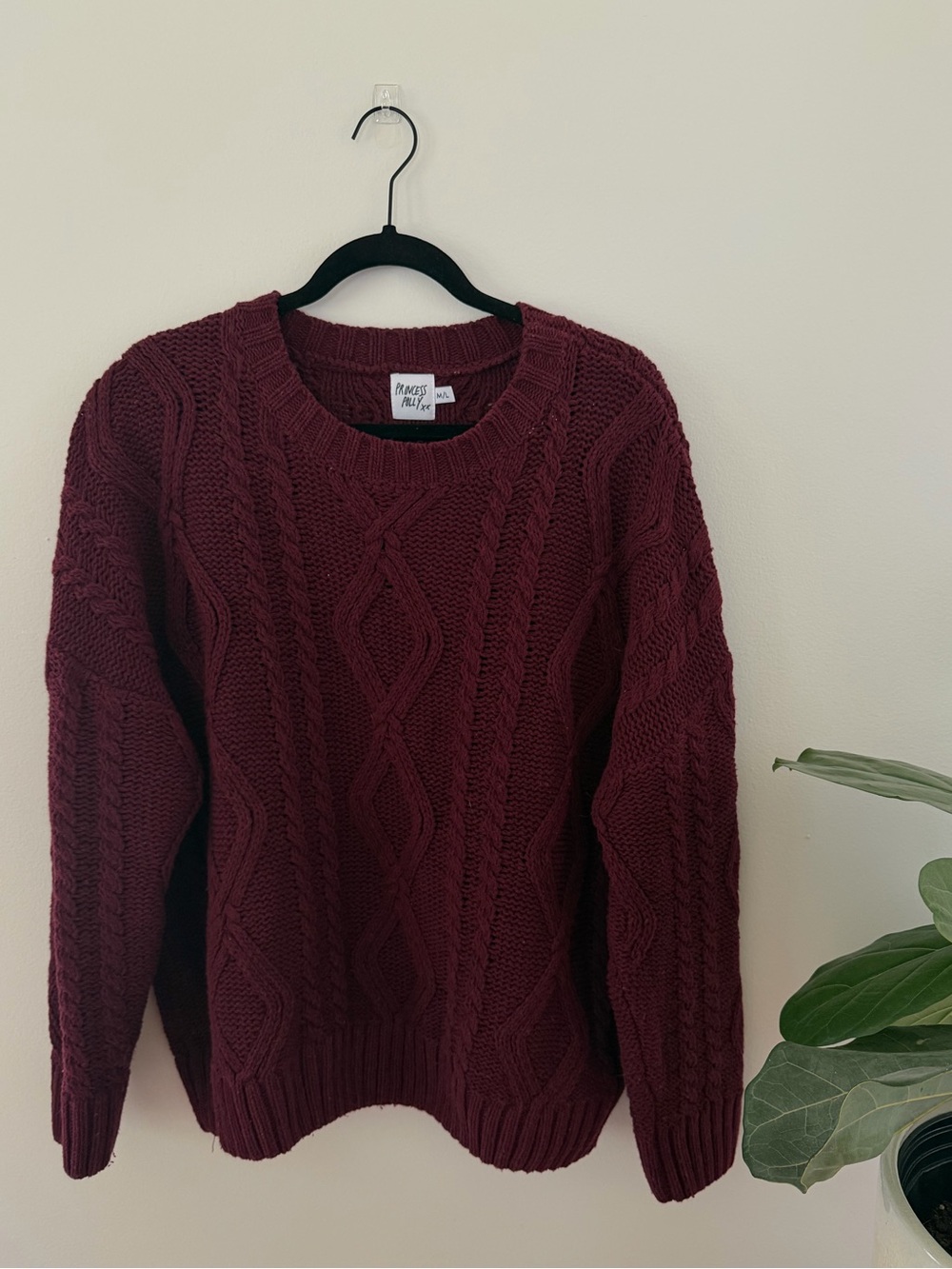 Princess Polly Anaya Cable Knit Sweater in Deep Burgundy